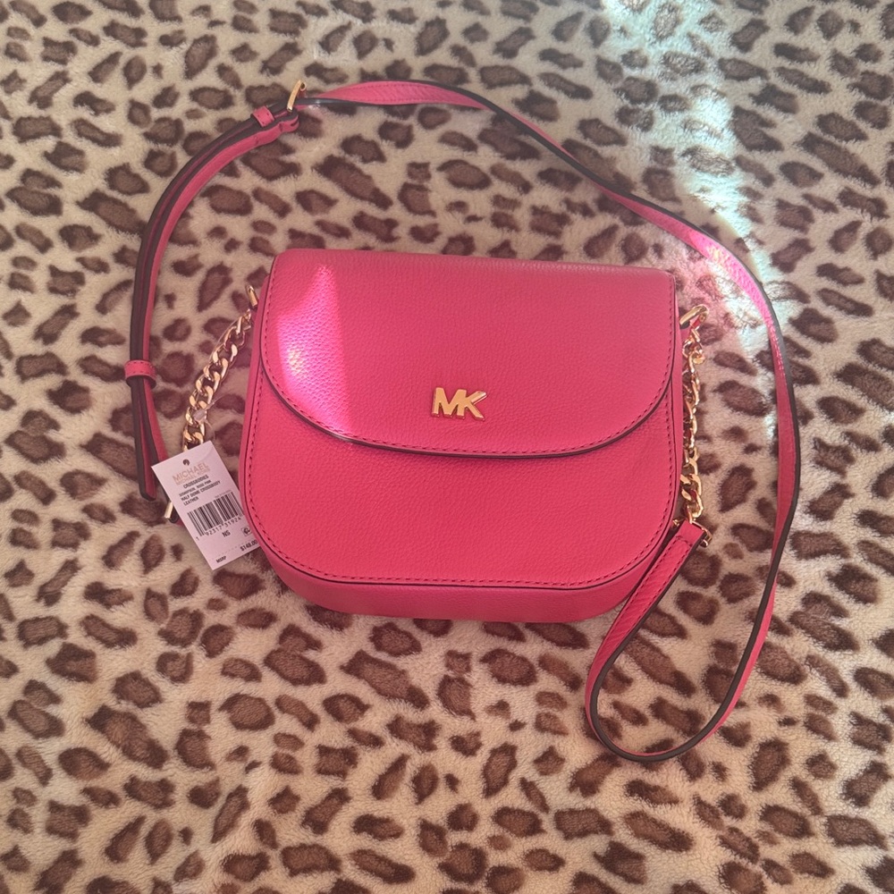 Michael Kors Hot Pink Crossbody Bag with Gold Details